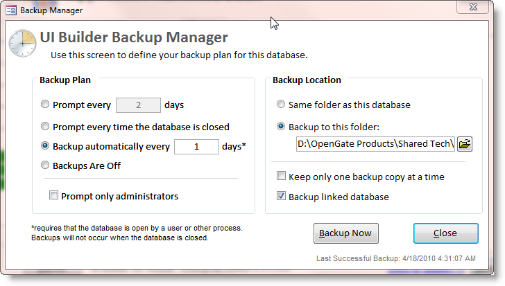 Protect your Access data by automatically backing up on a regular basis
