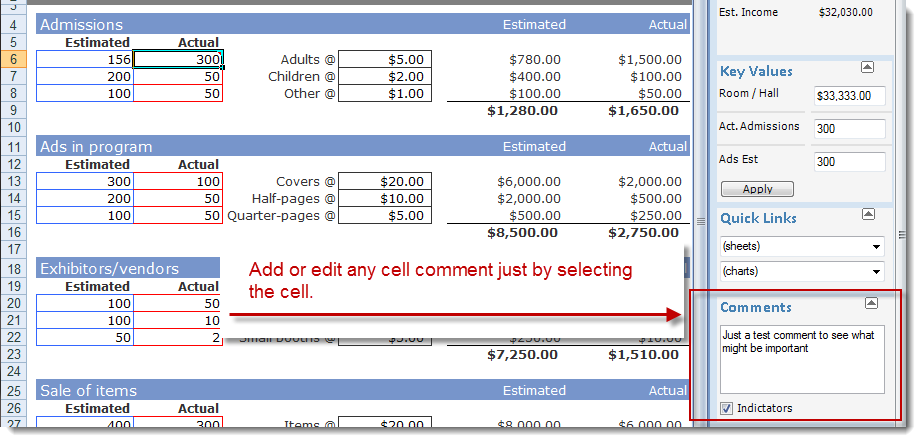 Fast access to Excel cell comments