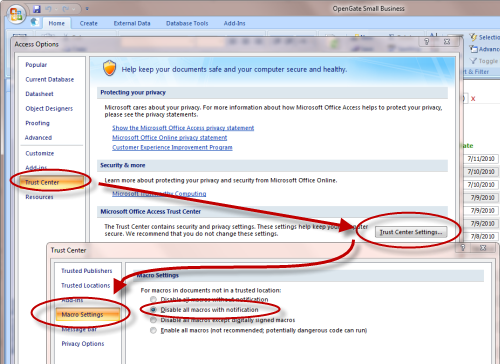 Access 2007 macro security