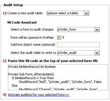 Microsoft Access record auditing setup