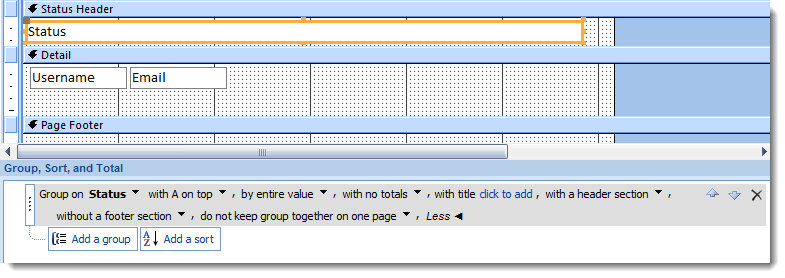 Access Report Grouping and Sorting