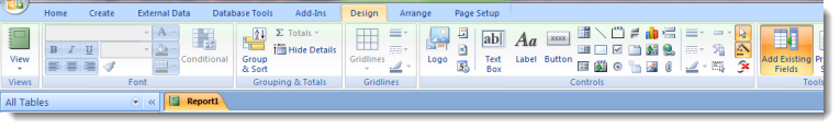 MS Access 2007 report ribbon