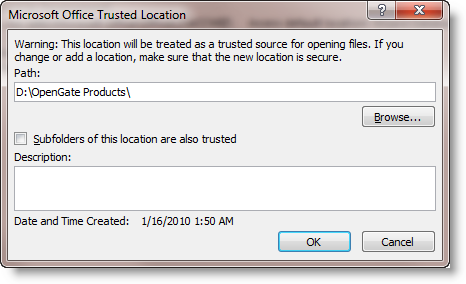 MS Access 2007 Trusted directory