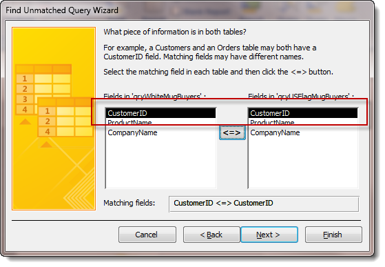 Access Unmatched Query Wizard